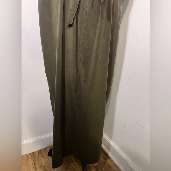 Erika,1X, embroidered beaded sleeveless, olive,crushed velvet button front maxi - Picture 6 of 8